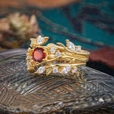 Romantic Nature-inspired 6-Prong Round Cut Natural Garnet Stacking Ring